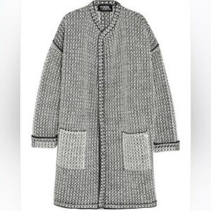 Karl Lagerfeld Black and White Textured Open Cardigan Coat